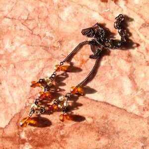 Vintage 90s Gunmetal Amber Bead Chain Necklace